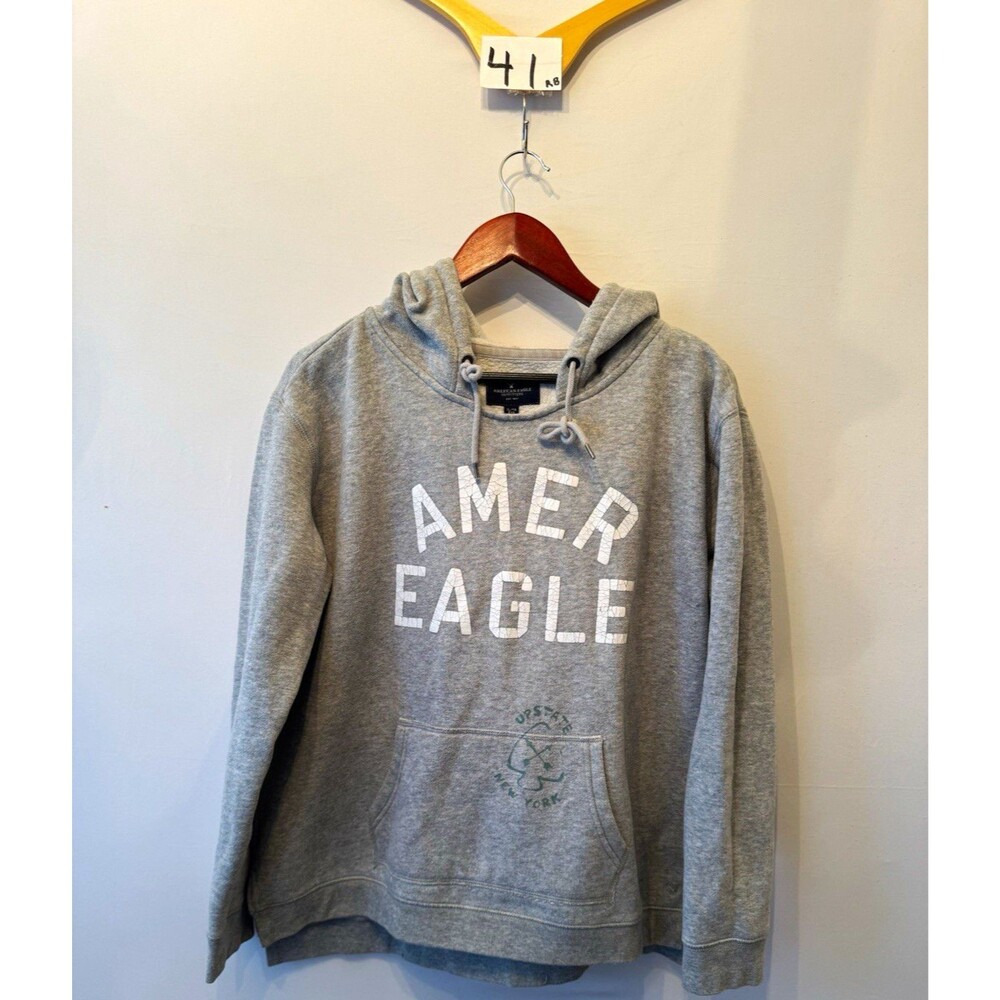 American Eagle Outfitters Gray Logo Graphic Fleece Pullover Hoodie Men’s XL